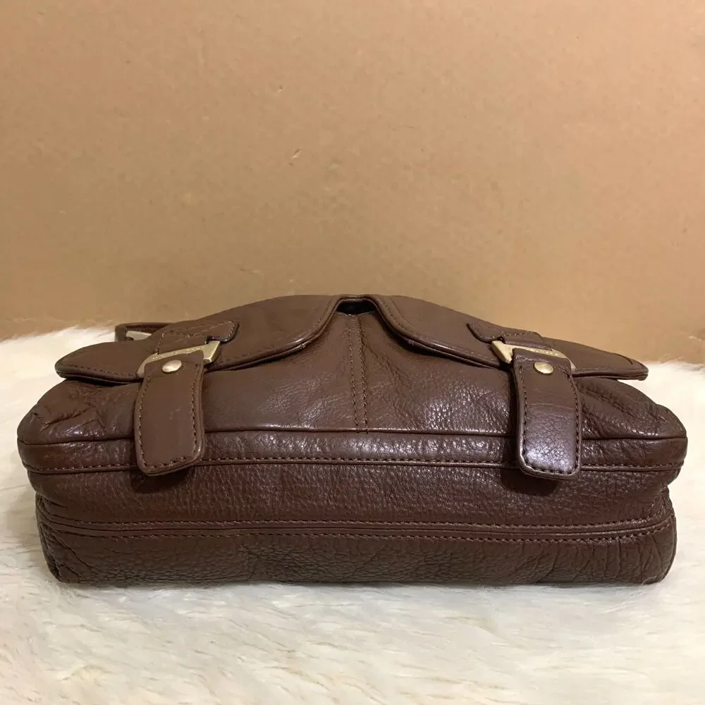 MICHAEL KORS Dark Chocolate Brown Leather Vintage North South BROOKVILLE Hobo